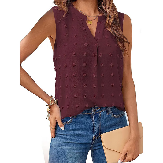 Jackpot SwissDot Sleeveless V-Neck Blouse Castello Clothing Line