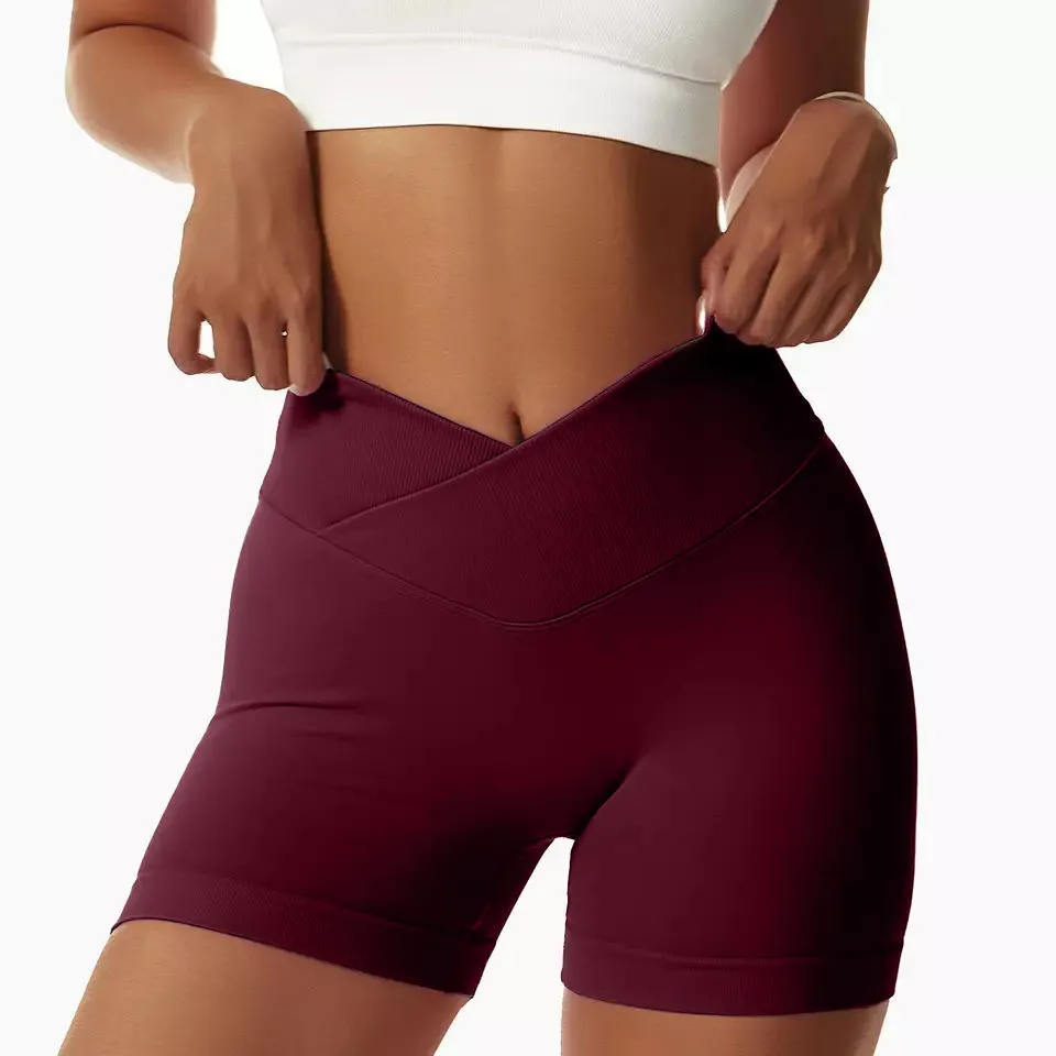 Twinkle High-Waist Crossover Seamless Biker Shorts workout shorts Castello Clothing Line