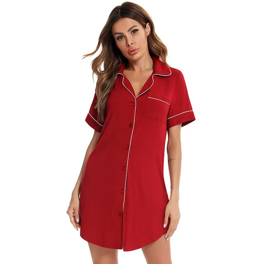 Dreamy Nights Button-Up Loungewear Sleep Shirt  Castello Clothing Line   
