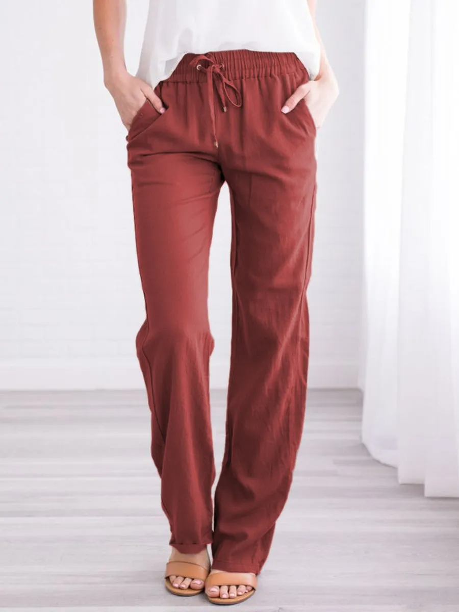 Elise High-Waisted Drawstring Relaxed Linen Pants Castello Clothing Line