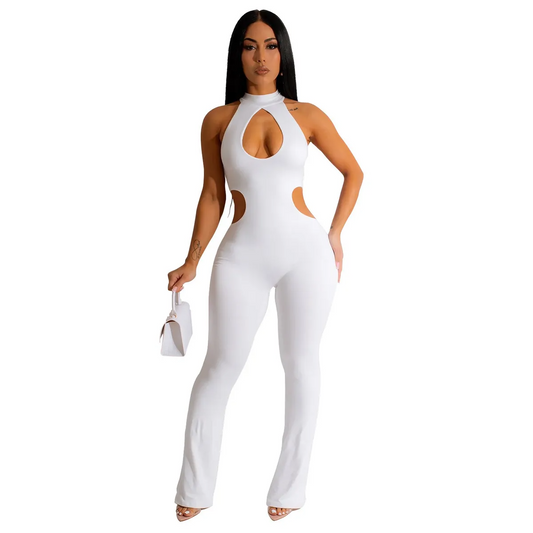 Sapphira Sleeveless Halter Cutout Fitted Jumpsuit women jumpsuits Castello Clothing Line