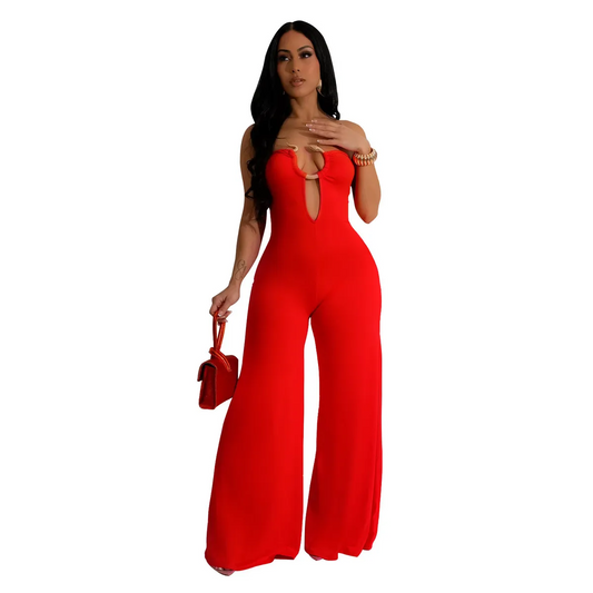 Zuri Strapless Cutout Wide-Leg Jumpsuit women jumpsuits Castello Clothing Line