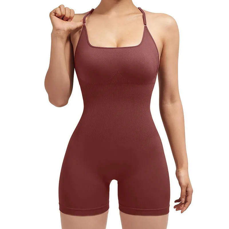 Lyn Seamless Ribbed Scrunch Butt Workout Romper athletic rompers Castello Clothing Line