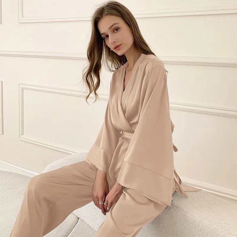 Tranquil Kimono Belted Wide Leg Lounge Set  Castello Clothing Line   