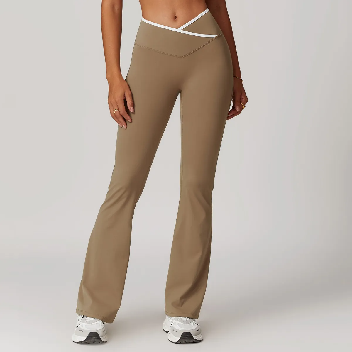 Vertex High-Rise Crossover Waist Flared Leggings leggings Castello Clothing Line