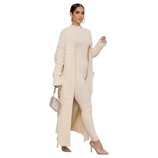 Wander Luxe Cable Knit Longline Cardigan Castello Clothing Line