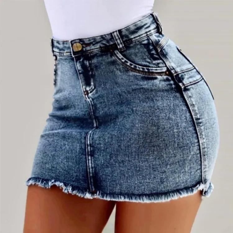 Curve Appeal High-Waist Denim Mini Skirt  Castello Clothing Line   