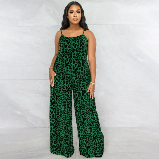 Asha Spaghetti Strap Leopard Print Wide Leg Jumpsuit women jumpsuits Castello Clothing Line