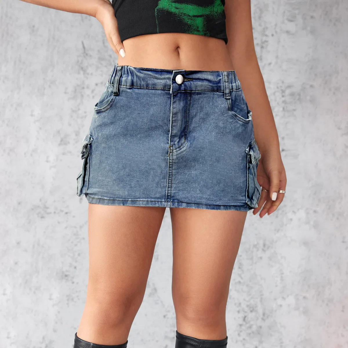 Cargo Cutie Denim Mini Skirt  Castello Clothing Line   