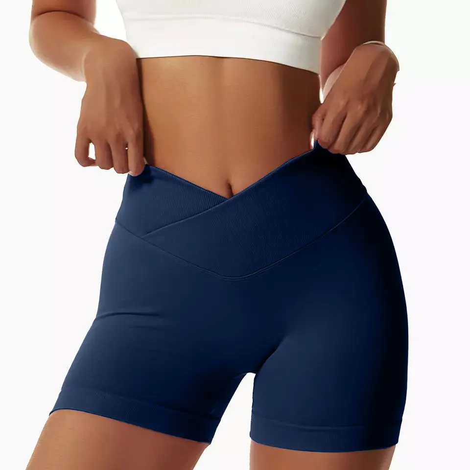 Twinkle High-Waist Crossover Seamless Biker Shorts workout shorts Castello Clothing Line