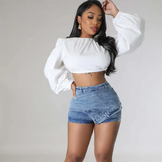 Rampage Asymmetrical High-Waist Denim Shorts  Castello Clothing Line   