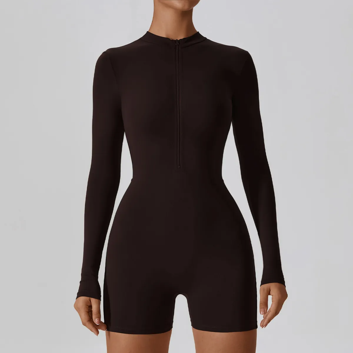 Halle Long Sleeve Zip Front High Neck Romper athletic rompers Castello Clothing Line