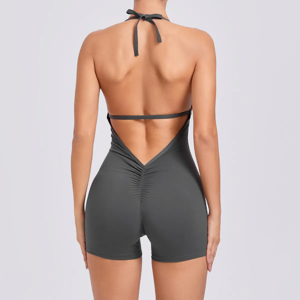 Zuzu Halter Open-Back Scrunch-Butt Workout Romper athletic rompers Castello Clothing Line