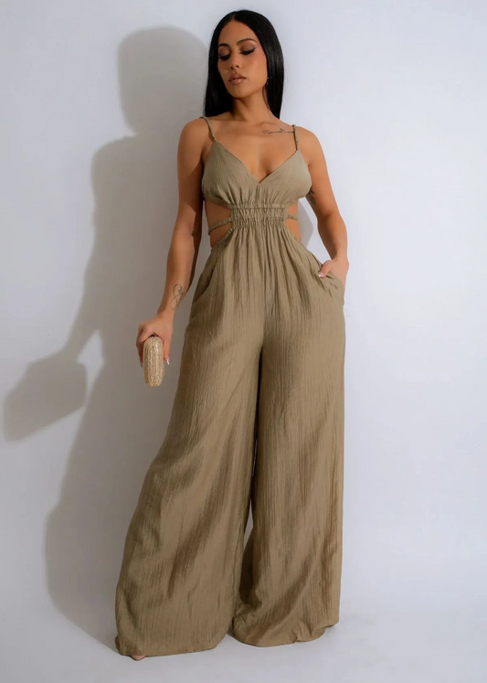 Jovana Sleeveless Cutout Back Wide Leg Jumpsuit women jumpsuits Castello Clothing Line