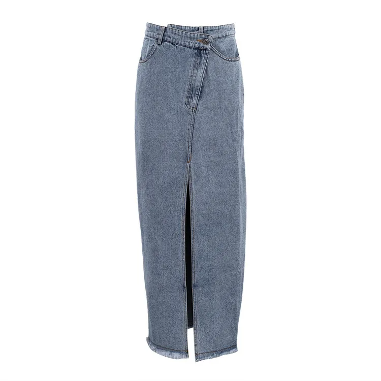 Wrap It Up Slit Front Denim Maxi Skirt  Castello Clothing Line   