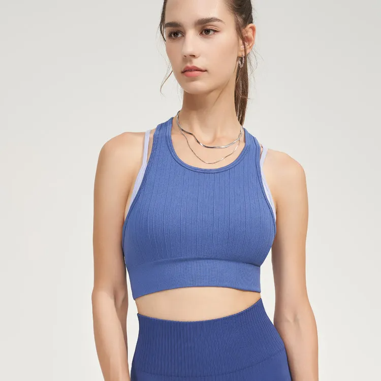 LevelUp Ribbed Layered Racerback Cutout Sports Bra sports top & bras Castello Clothing Line
