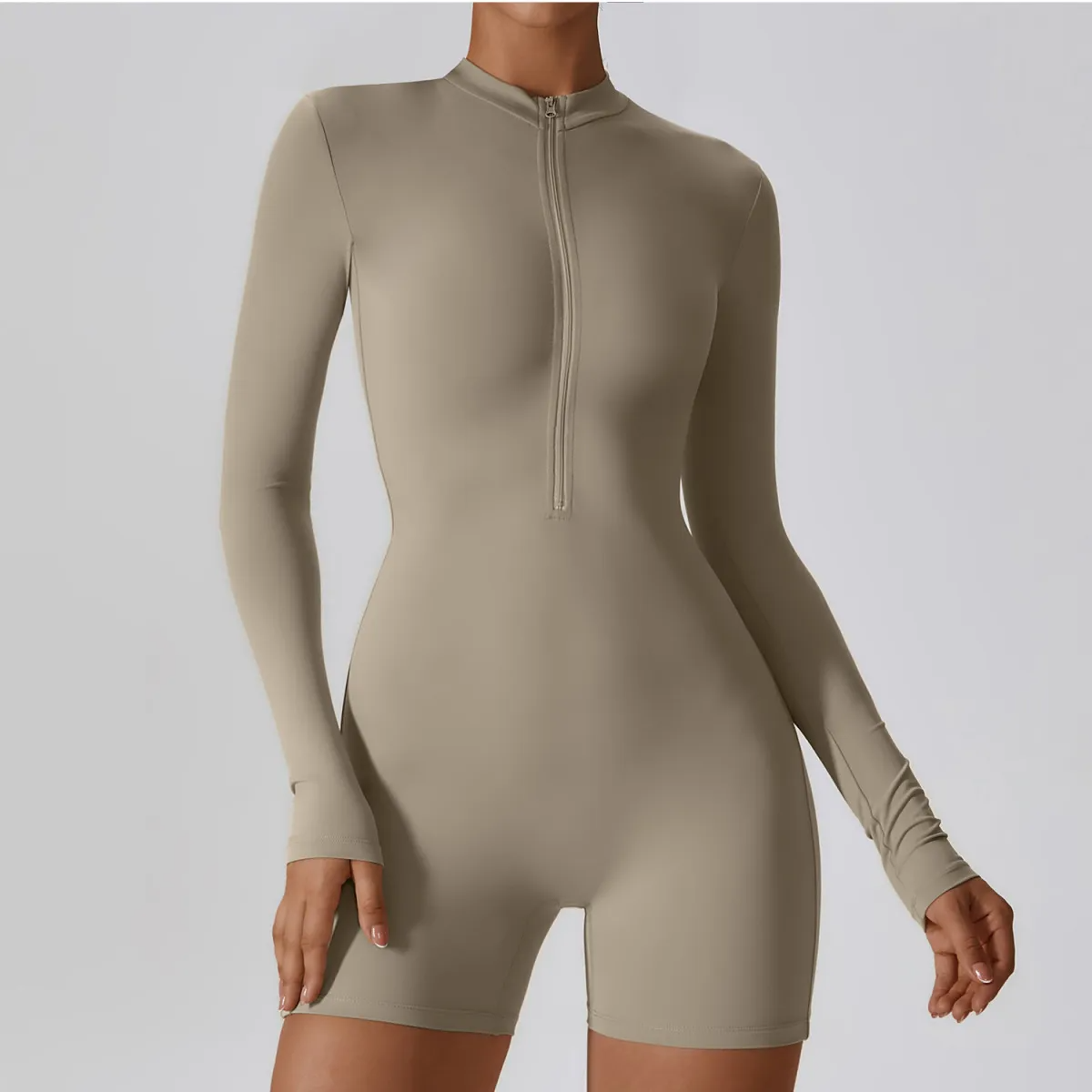 Halle Long Sleeve Zip Front High Neck Romper athletic rompers Castello Clothing Line