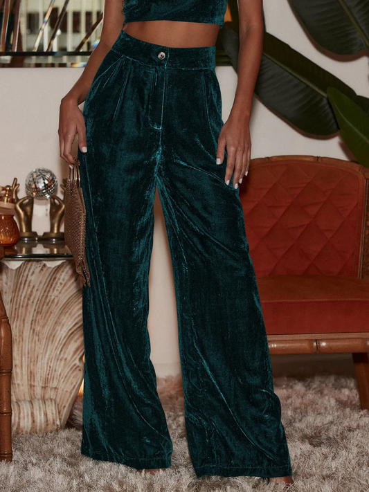Ziva Velvet Wide-Leg High-Rise Palazzo Pants Castello Clothing Line