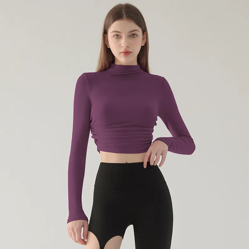 Fae Long Sleeve Mock Neck Ruched Top workout tops and t-shirts Castello Clothing Line