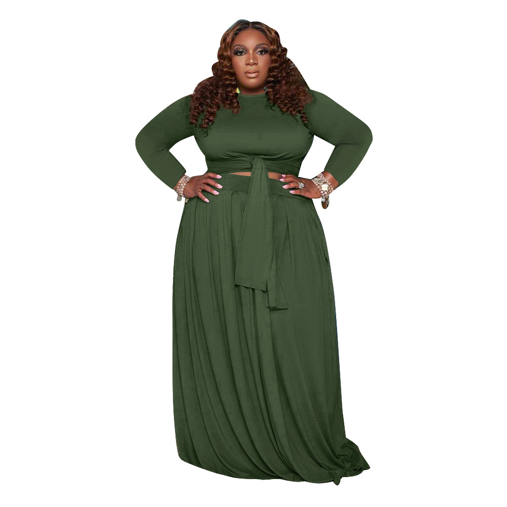 Plus Size 2-Piece Tie Top Maxi Skirt Set  Castello Clothing Line   