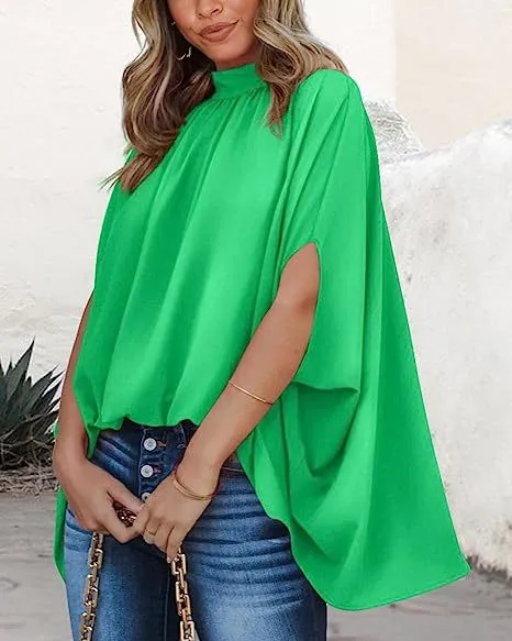 Enchant High-Neck Flowy Cape Sleeve Blouse Castello Clothing Line
