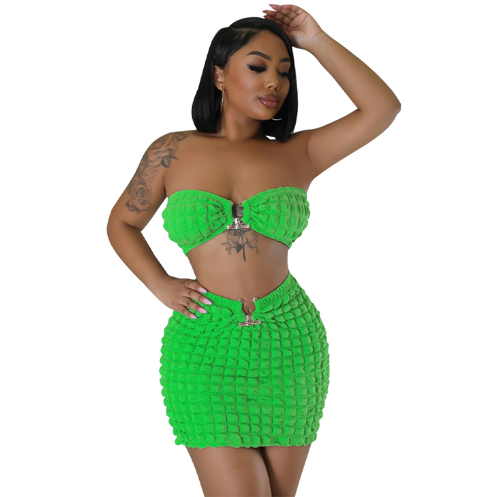 Bandeau Top & Mini Skirt Set - Slim Fit with Metal Buckle Detail  Castello Clothing Line   