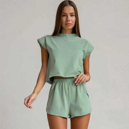 Breezy Bliss Sleeveless Tee and Shorts Lounge Set  Castello Clothing Line   