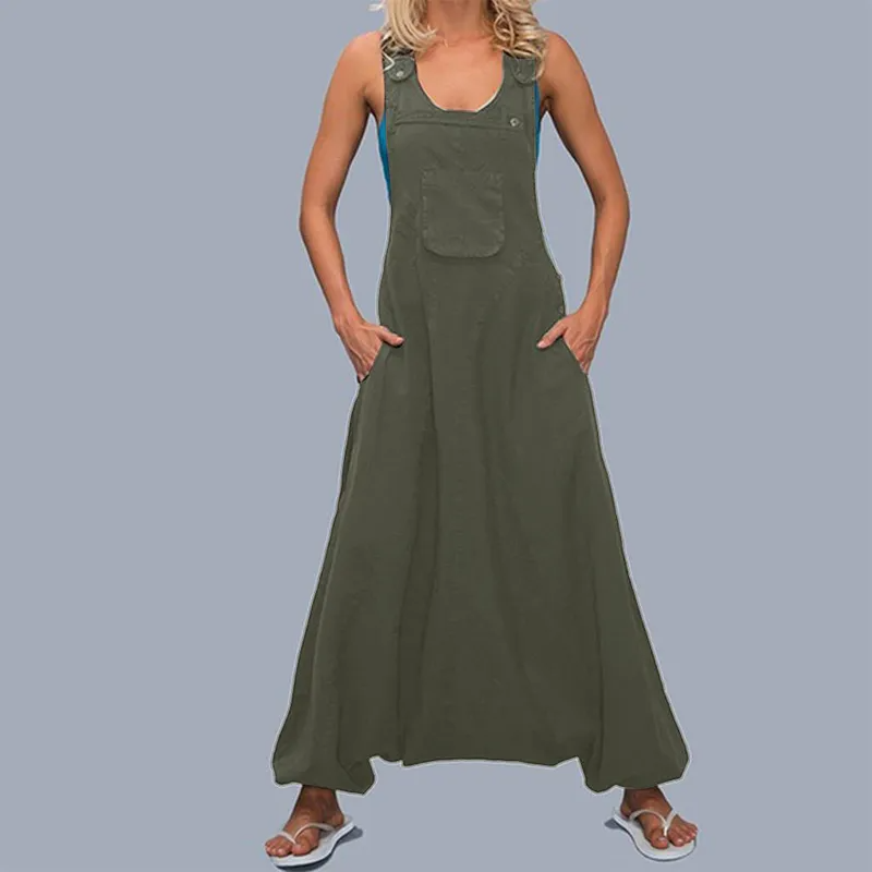 Ashley Sleeveless Relaxed Fit Harem Bib Overalls women's overalls Castello Clothing Line