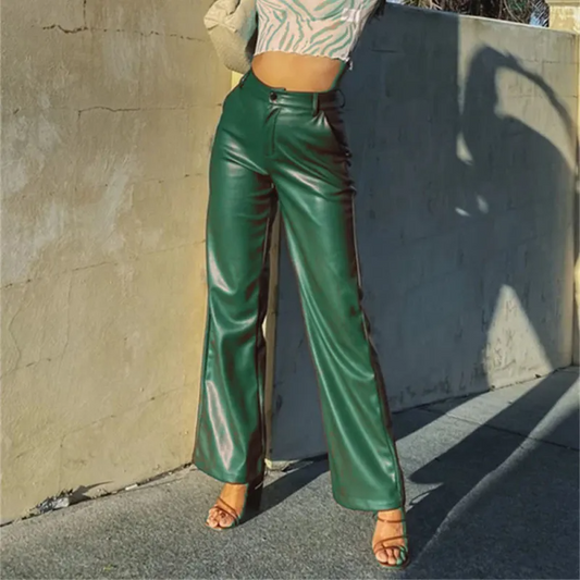 Kova High-Waisted Faux Leather Wide Leg Pants Castello Clothing Line