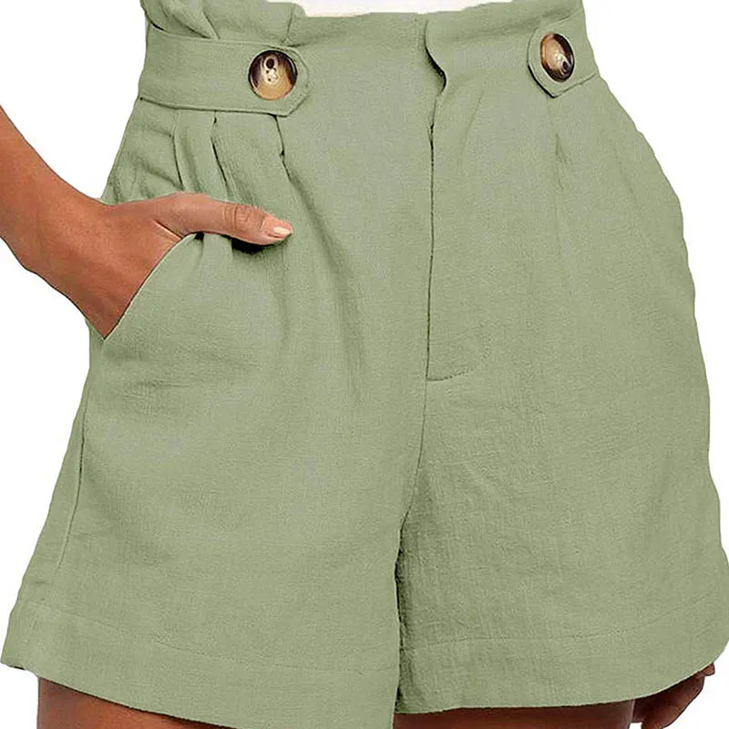 VivaLuxe High-Waisted Button Front Linen Shorts  Castello Clothing Line   