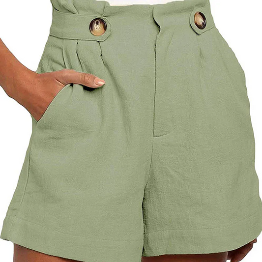 VivaLuxe High-Waisted Button Front Linen Shorts  Castello Clothing Line   