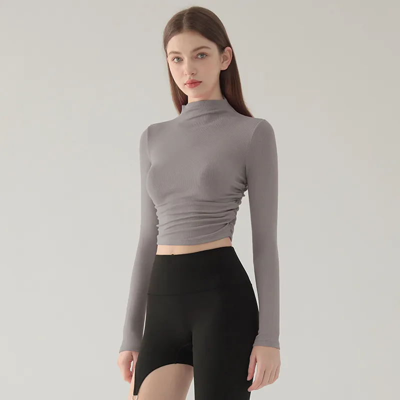 Fae Long Sleeve Mock Neck Ruched Top workout tops and t-shirts Castello Clothing Line