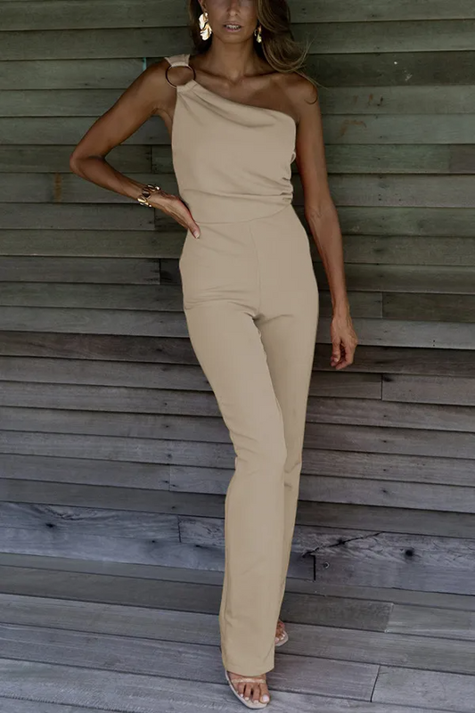 Aisla One-Shoulder Ring Detail Tailored Jumpsuit women jumpsuits Castello Clothing Line