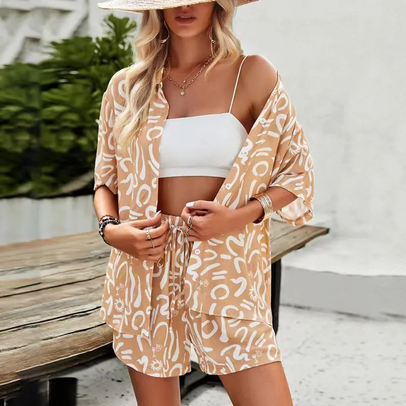 Sprout Leafy Button-Up Shirt & Pocketed Shorts Set  Castello Clothing Line   