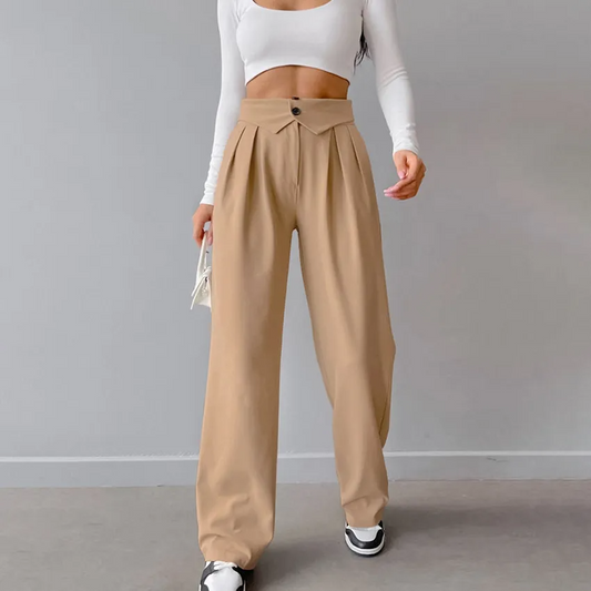 Sabrina High-Waisted Pleated Wide-Leg Trousers Castello Clothing Line