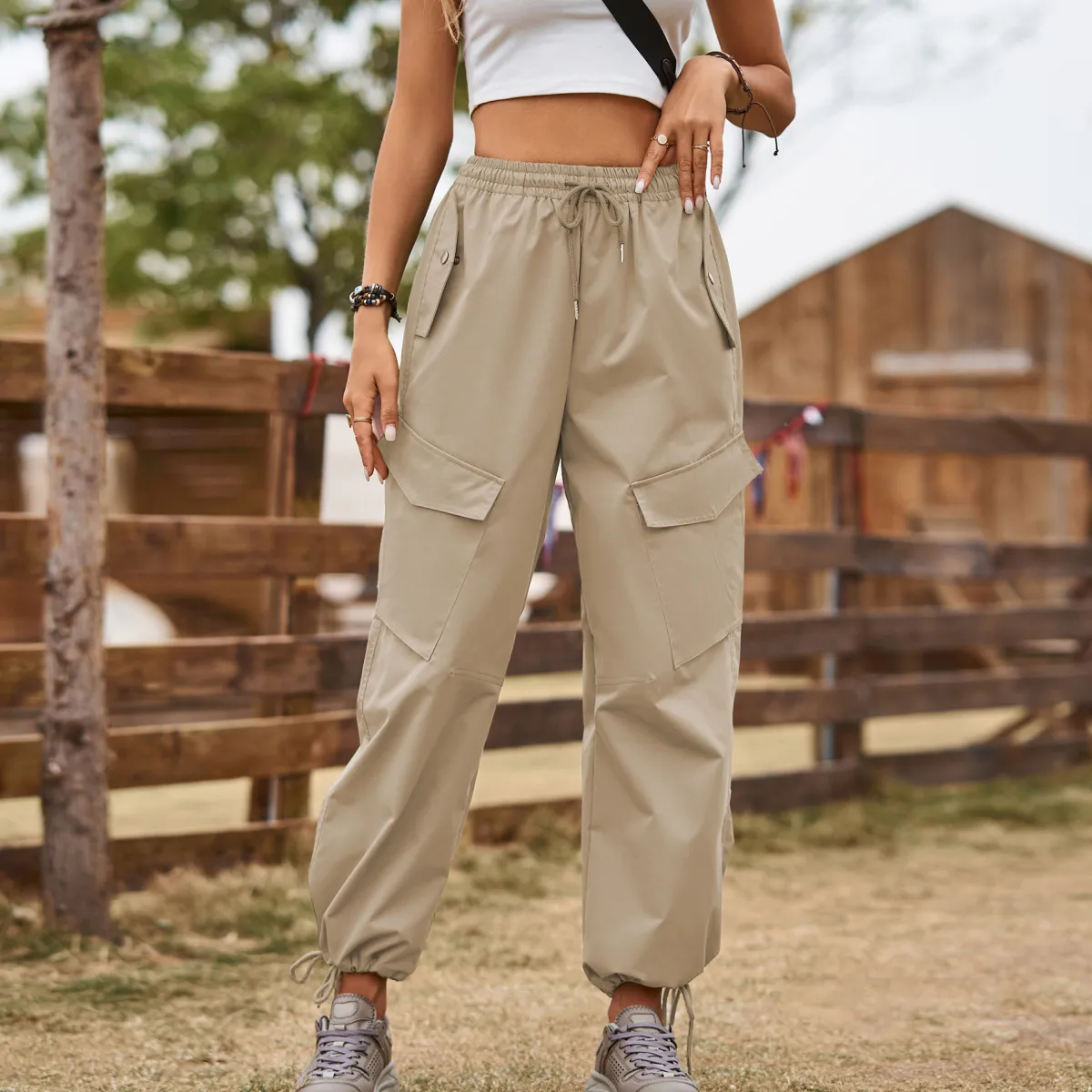 Livia High-Waist Relaxed Fit Cargo Utility Pants Castello Clothing Line
