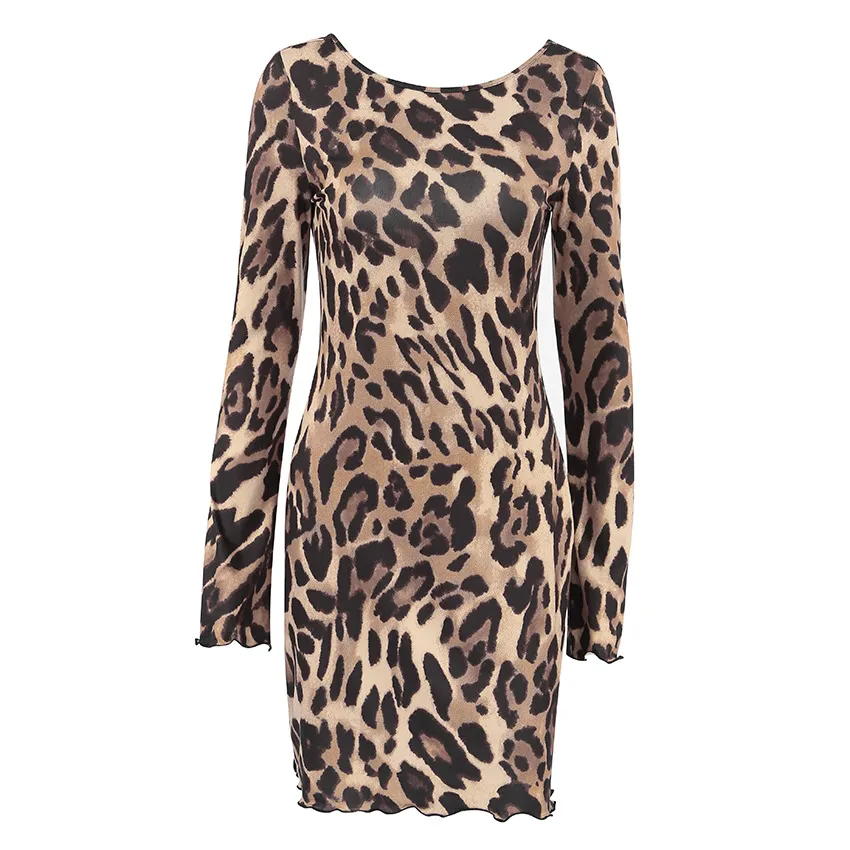 Kestrel Long Sleeve Open Back Leopard Print Mini Dress Castello Clothing Line