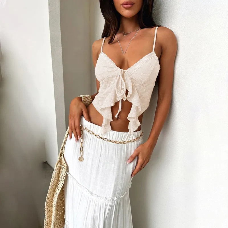Frill Seeker Lace-Up Bustier Top  Castello Clothing Line   