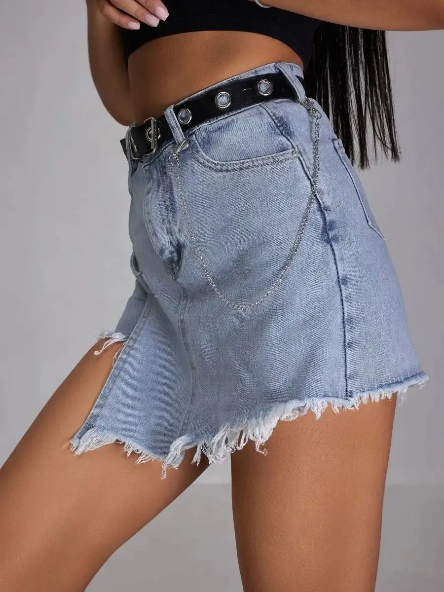 Fury High-Waist Belted Frayed Denim Skort  Castello Clothing Line   