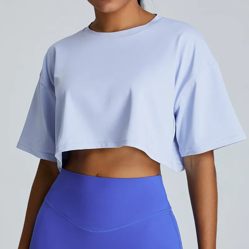 Zephyr Boxy Fit Asymmetric Hem Short Sleeve Crop Top workout tops and t-shirts Castello Clothing Line