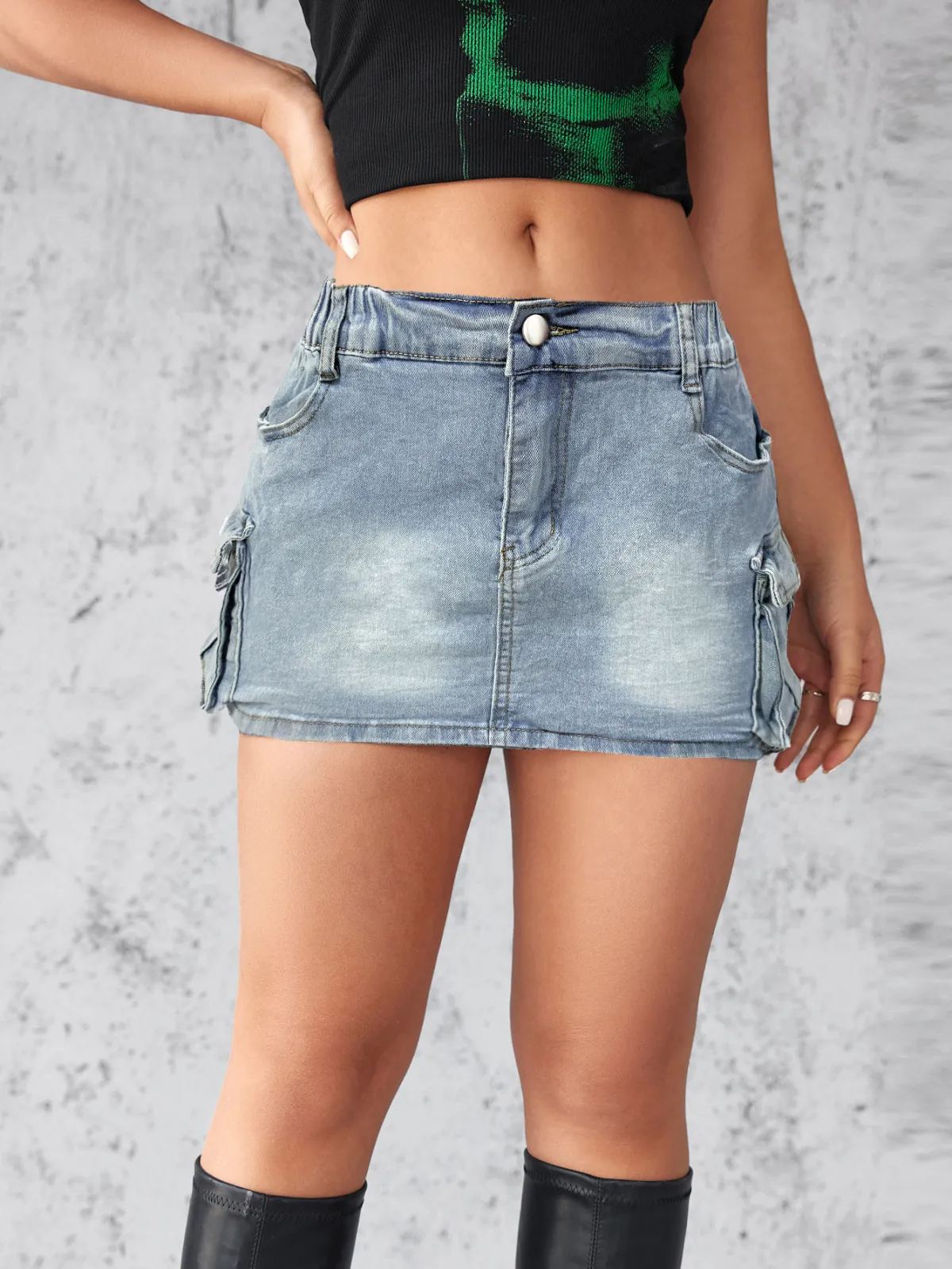 Cargo Cutie Denim Mini Skirt  Castello Clothing Line   