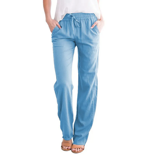 Elise High-Waisted Drawstring Relaxed Linen Pants Castello Clothing Line