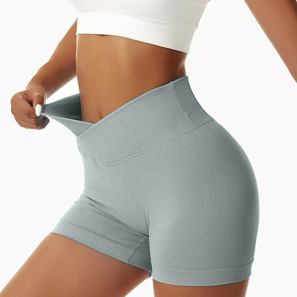 Twinkle High-Waist Crossover Seamless Biker Shorts workout shorts Castello Clothing Line