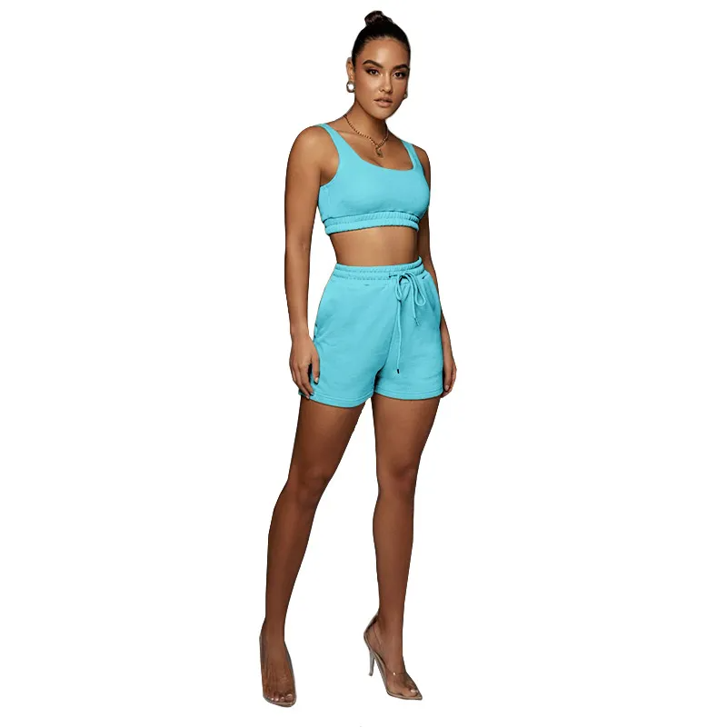Glow Scoop Neck Crop Top & Drawstring Shorts Set  Castello Clothing Line   