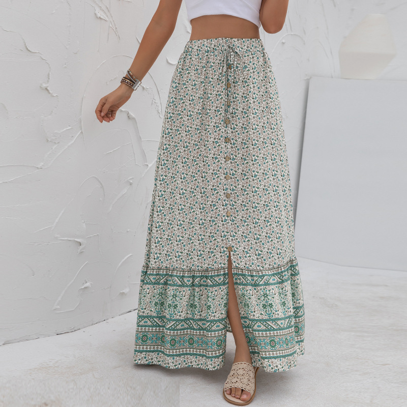 Bohemian Floral Maxi Skirt with High Waist  Castello Clothing Line   