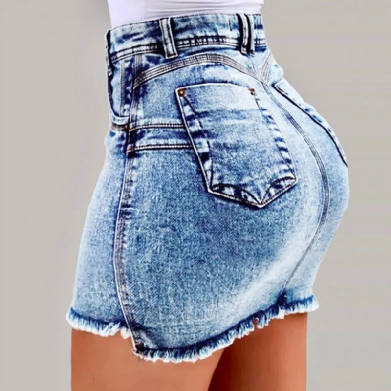 Curve Appeal High-Waist Denim Mini Skirt  Castello Clothing Line   
