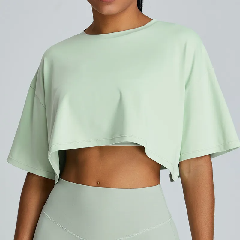Zephyr Boxy Fit Asymmetric Hem Short Sleeve Crop Top workout tops and t-shirts Castello Clothing Line