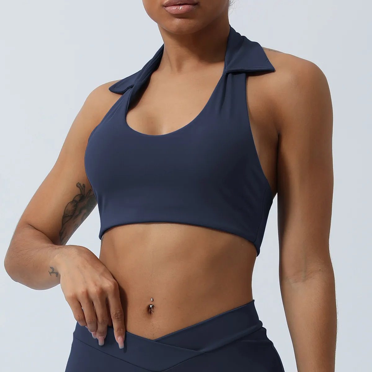 Macy Halter Collared Open Back Crop Top workout tops and t-shirts Castello Clothing Line