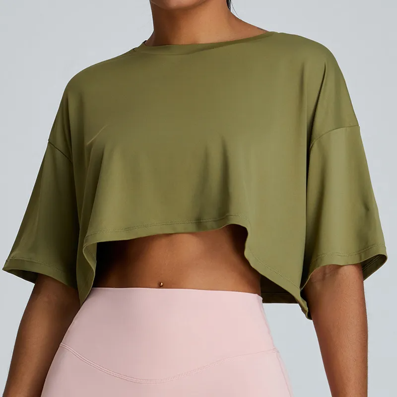 Zephyr Boxy Fit Asymmetric Hem Short Sleeve Crop Top workout tops and t-shirts Castello Clothing Line