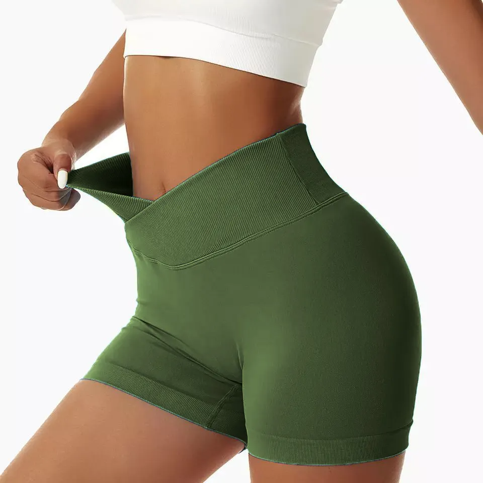 Twinkle High-Waist Crossover Seamless Biker Shorts workout shorts Castello Clothing Line